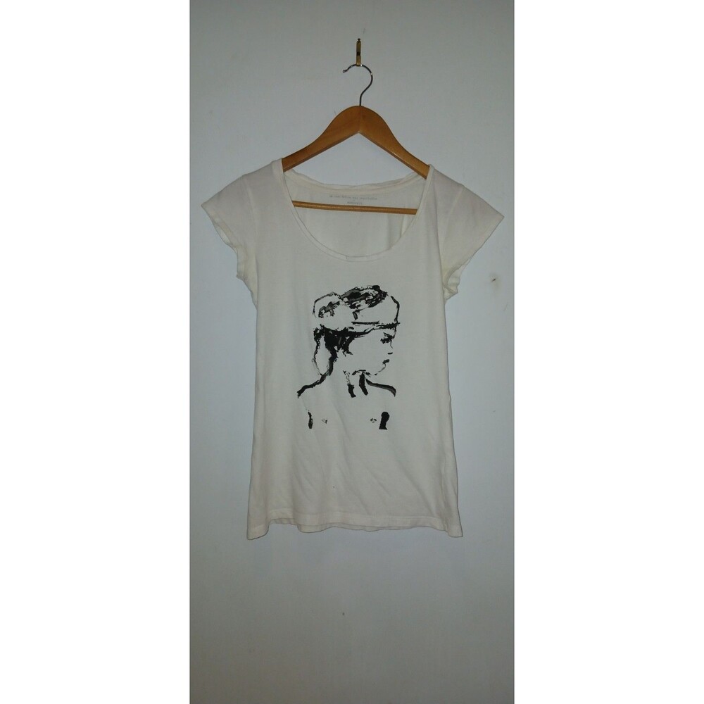 Marion Lesage Paris Graphic Tee Women S Cream Abstract Portrait Made In France
